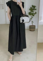 Black Patchwork Cotton Maxi Dresses Ruffled Summer