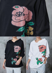 Black Patchwork Floral Cotton Sweatshirt Oversized Spring