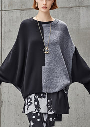 Black Patchwork Knit Pullover Oversized Batwing Sleeve