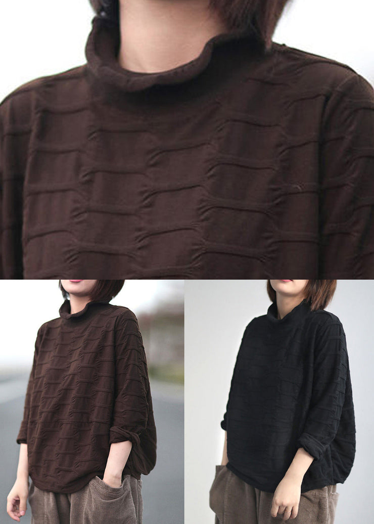 Black Patchwork Loose Warm Fleece Turtleneck Long Sleeve