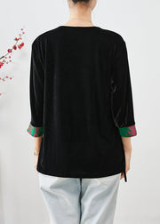 Black Patchwork Silk Velour Shirts Bracelet Chinese Button Sleeve