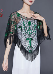 Black Patchwork Tulle Smock Sequins Tassel Summer