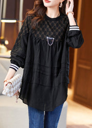 Black Patchwork Wrinkled Shirt Long Sleeve