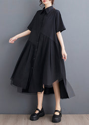 Black Peter Pan Collar Button Long Shirts Dress Summer