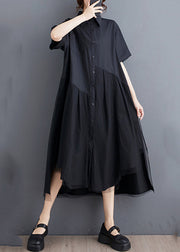 Black Peter Pan Collar Button Long Shirts Dress Summer