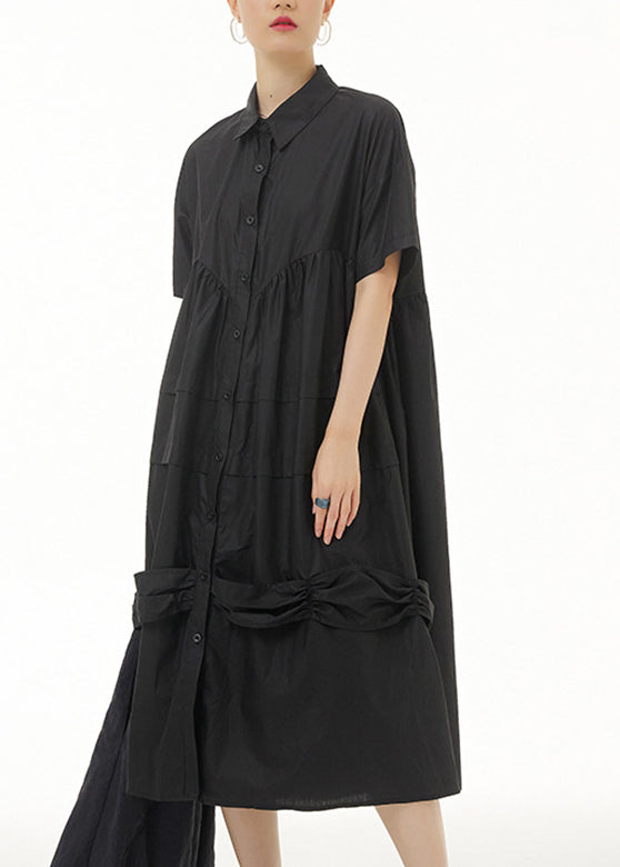 Black Peter Pan Collar Cozy Vacation Long Dresses