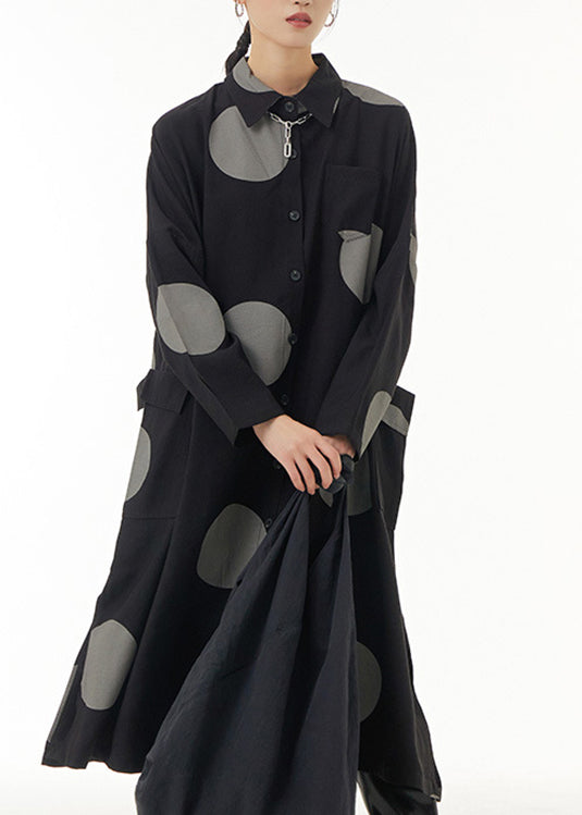 Black Peter Pan Collar Patchwork Long Shirt Dresses Spring