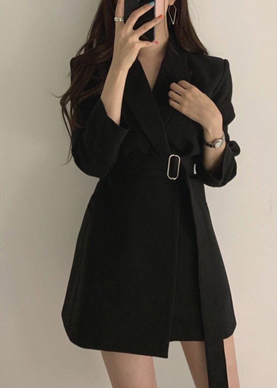 Black Peter Pan Collar Sashes Coats Long Sleeve