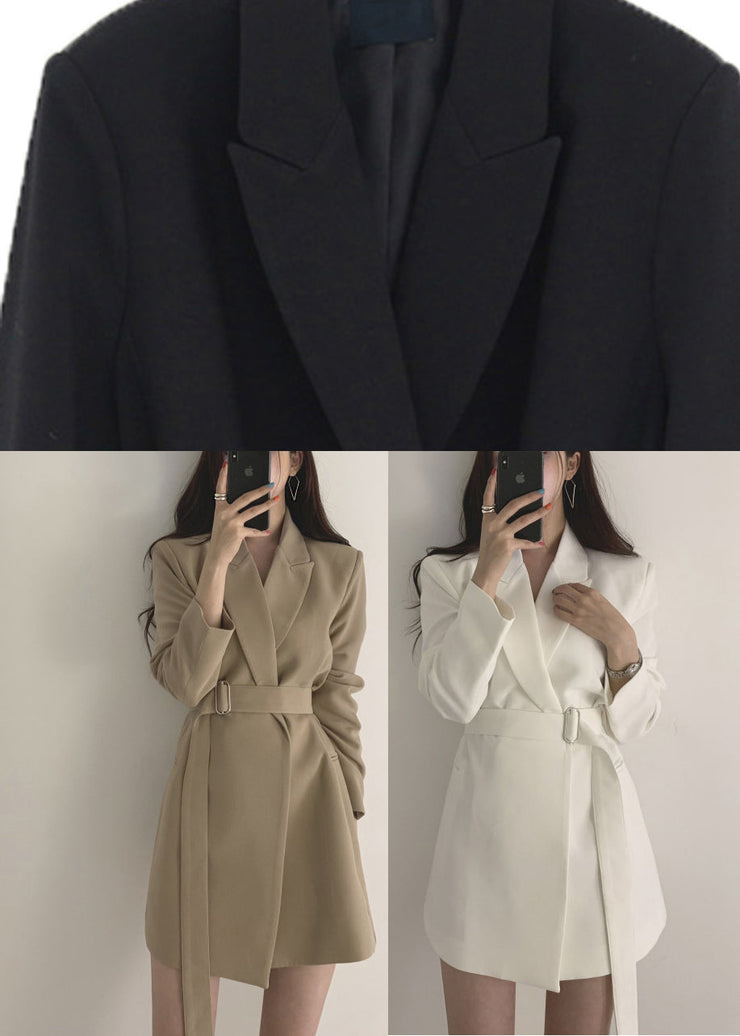 Black Peter Pan Collar Sashes Coats Long Sleeve