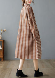 Black Plaid Button Cotton Dress Asymmetrical Spring