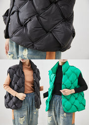 Black Plaid Duck Down Puffers Vests Oversized Winter