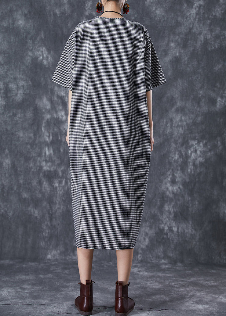 Black Plaid Linen Holiday Dress Oversized Summer