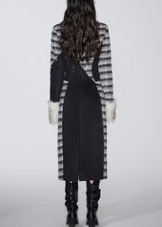 Black Plaid Patchwork Woolen Peter Pan Collar Winter