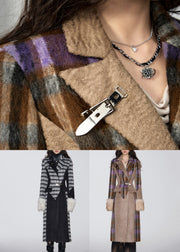 Black Plaid Patchwork Woolen Peter Pan Collar Winter