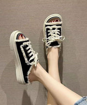 Black Platform Canvas Casual Splicing Slide Sandals Lace Up