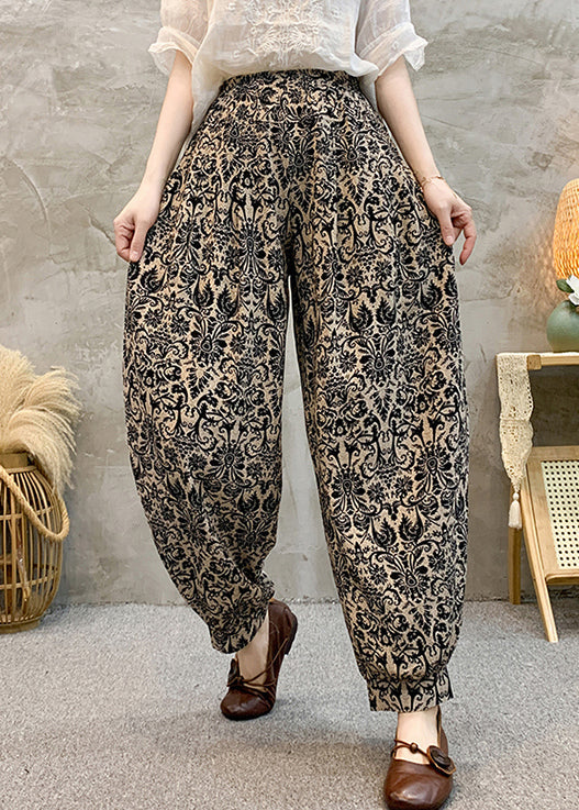 Black Pockets Cotton Summer Harem Pants Elastic Waist