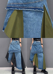 Black Pockets Patchwork Denim Skirts Asymmetrical Summer