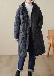 Black Pockets Patchwork Fine Cotton Filled Hooded Coat Zip Up Winter