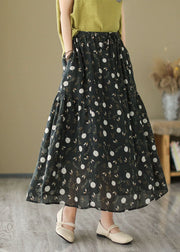 Black Pockets Print Patchwork Linen Skirt Wrinkled Summer