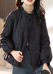 Black Pockets Ruffled Patchwork Fine Cotton Filled Women Coats Winter