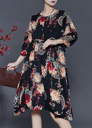 Black Print Chiffon Maxi Dresses Cinched Summer