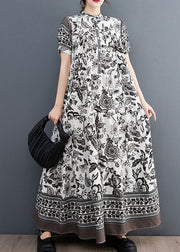 Black Print Chiffon Vacation Dresses Oversized Exra Large Hem Summer