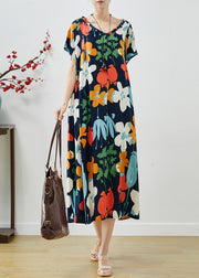 Black Print Cotton Vacation Dresses Ruffled Summer