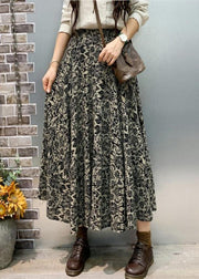 Black Print Loose Cotton Fall Skirts High Waist