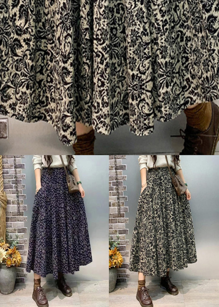 Black Print Loose Cotton Fall Skirts High Waist