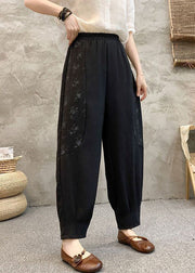 Black Print Pockets Cotton Summer Harem Pants High Waist