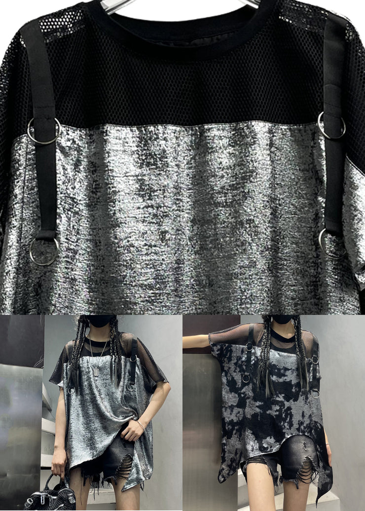 Black Print Tulle Patchwork T Shirts Summer