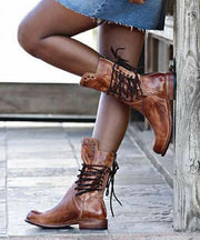 Black Rivet Boots Faux Leather Unique Lace Up Boots