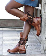 Black Rivet Boots Faux Leather Unique Lace Up Boots