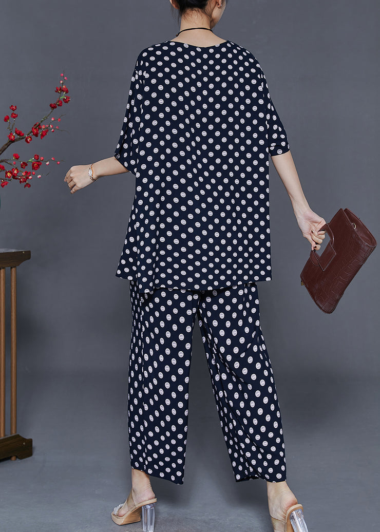 Black Round Dot Print Cotton Two-Piece Set Oversized Summer