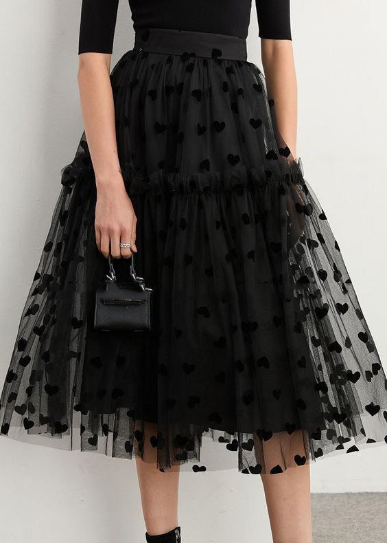 Black Ruffles Patchwork Dot Tulle Skirt Spring