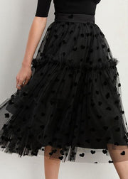 Black Ruffles Patchwork Dot Tulle Skirt Spring