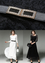 Black Sashes Patchwork Slim Fit Lace Long Dresses O-Neck Bracelet Sleeve