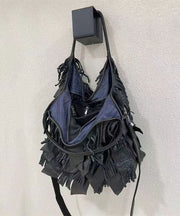 Black Sheepskin Patchwork Tassel Single Shoulder Crossbody Bag