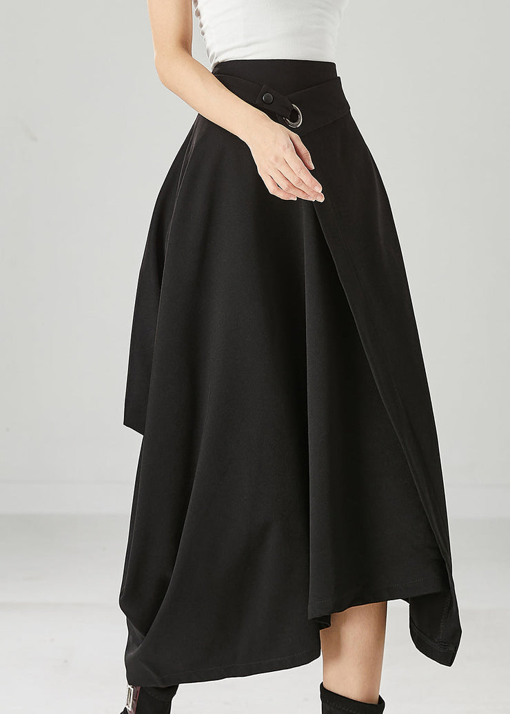 Black Silm Fit Spandex A Line Skirts Asymmetrical Fall