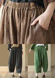 Black Solid Cozy Linen Wide Leg Pants Elastic Waist Summer