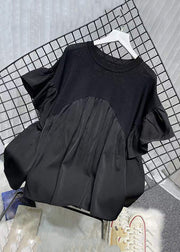 Black Solid Patchwork Loose Chiffon Tops O Neck Flare Sleeve