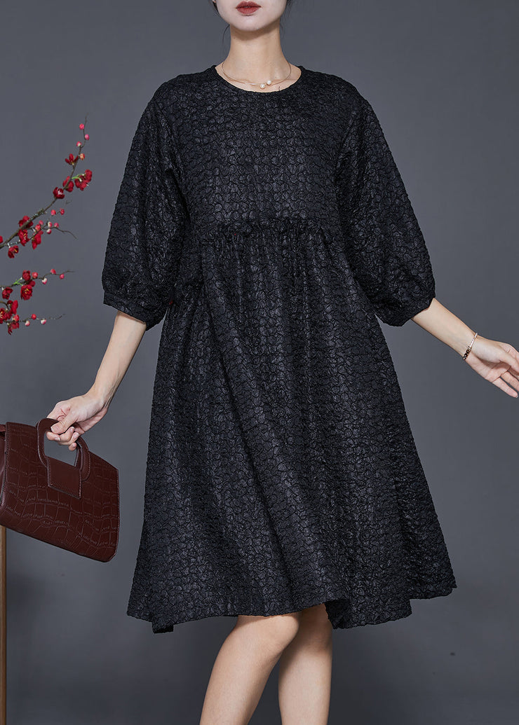 Black Spandex Vacation Dresses Ruffled Exra Large Hem Half Sleeve