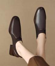 Black Splicing Chunky Heel Cowhide Leather Penny Loafers