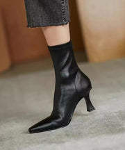 Black Splicing High Heel Boots Pointed Toe Zippered