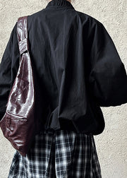 Black Stand Collar Wrinkled Coat Fall