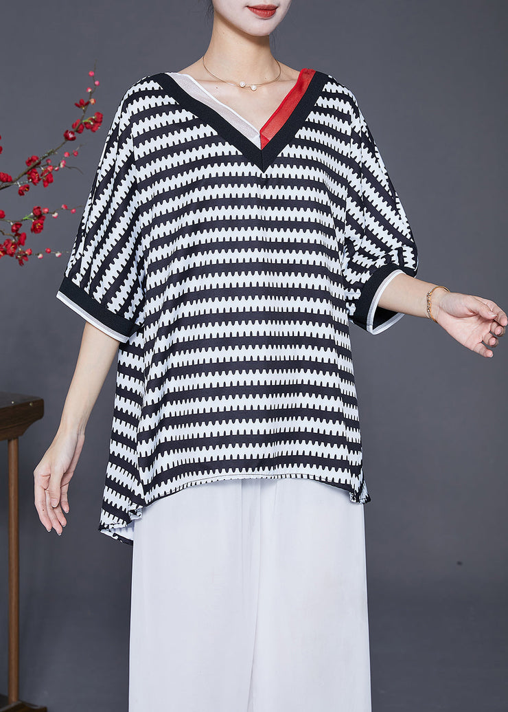 Black Striped Chiffon Beach Vest V Neck Summer