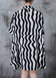 Black Striped Chiffon Long Shirts Asymmetrical Patchwork Summer