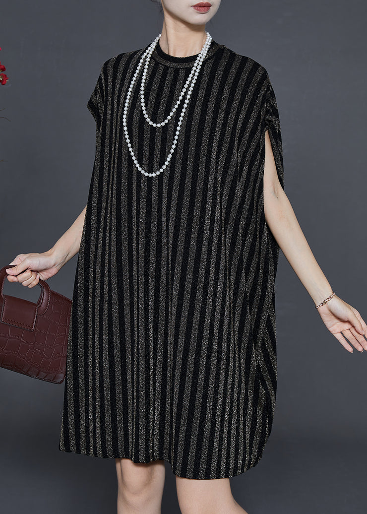 Black Striped Cotton Day Dress Oversized Summer