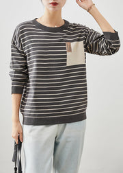 Black Striped Knitted Tops Oversized Fall