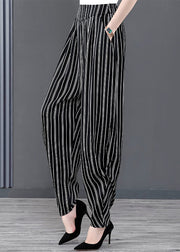 Black Striped Pockets Patchwork Chiffon Harem Pants Summer